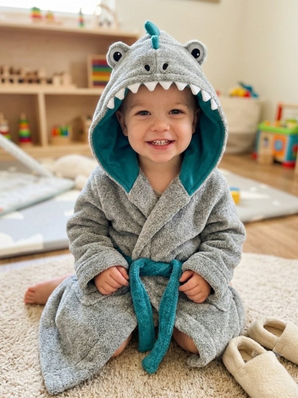 Cat & Jack Dinosaur Hooded Toddler Bathrobe Swim Cover-up 4T/5T